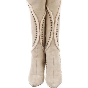JIMMY CHOO SHEARLING STILETTO BOOTS 37